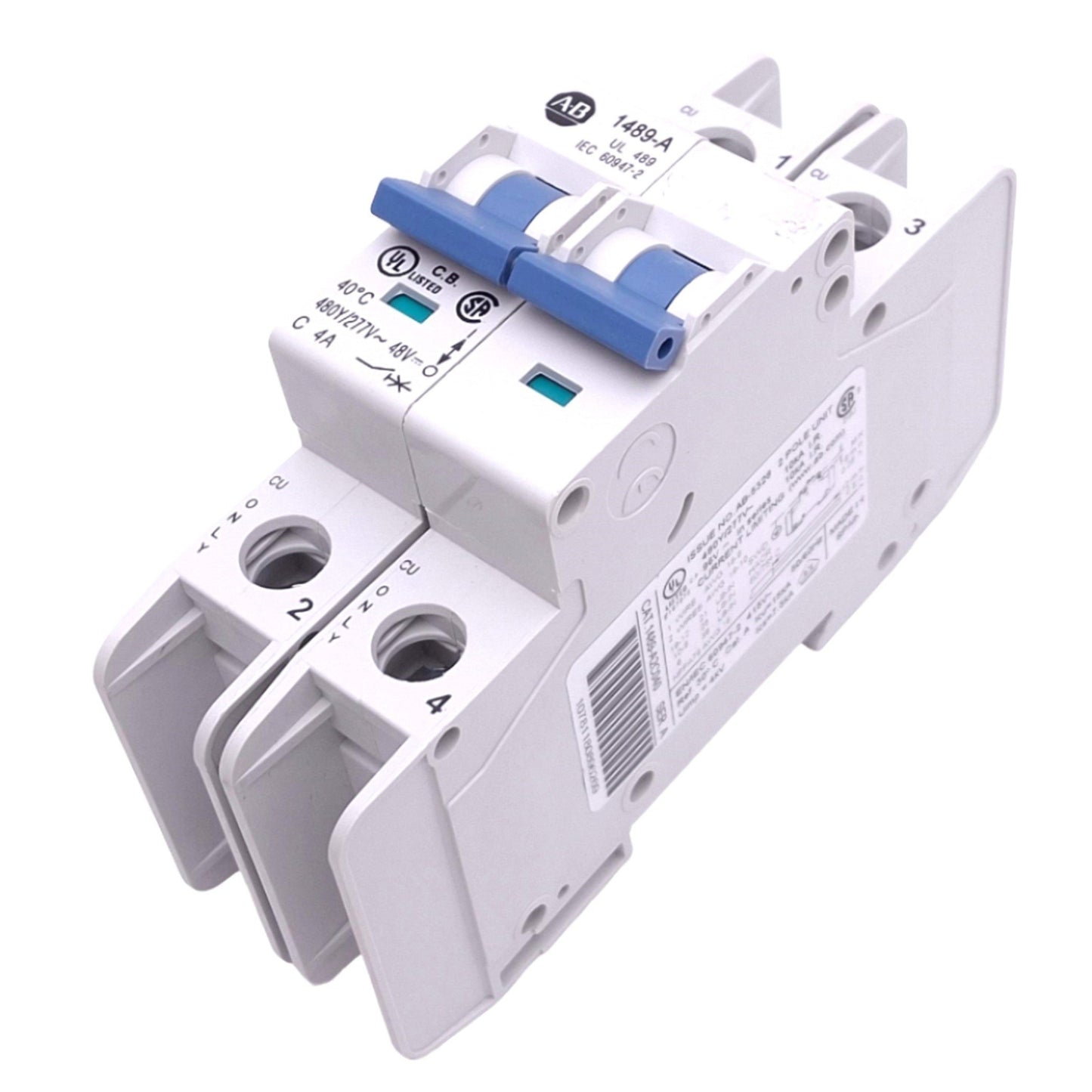 Used Allen Bradley 1489-A2C040 Circuit Breaker, 2-Pole 4A, 480Y/277VAC 48VDC Max