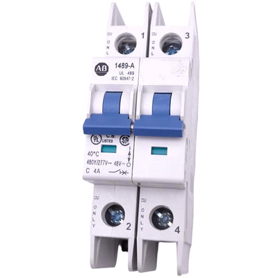 Used Allen Bradley 1489-A2C040 Circuit Breaker, 2-Pole 4A, 480Y/277VAC 48VDC Max