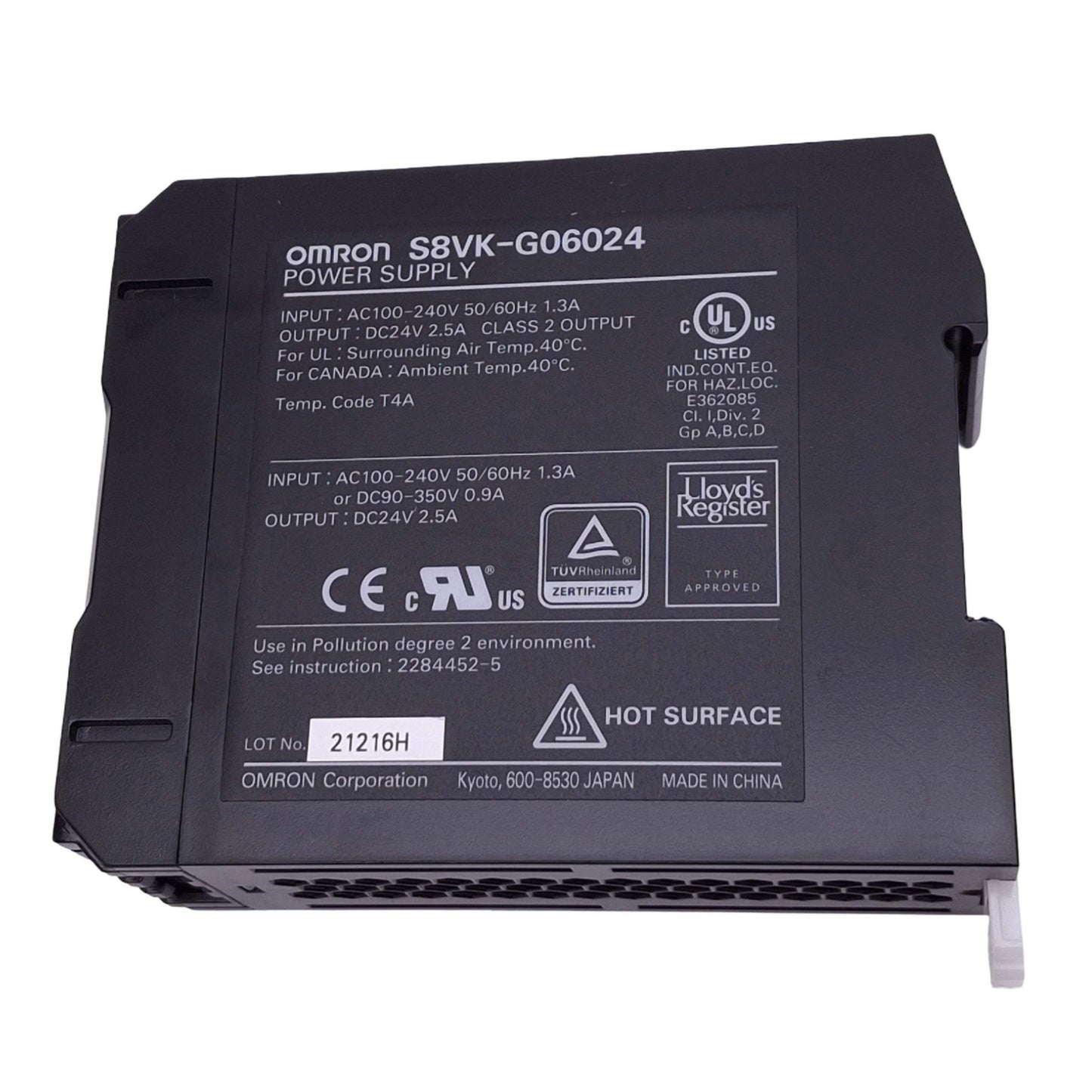 Used Omron S8VK-G06024 Power Supply, 100-240VAC In, 24VDC 2.5A Out, 60W Max