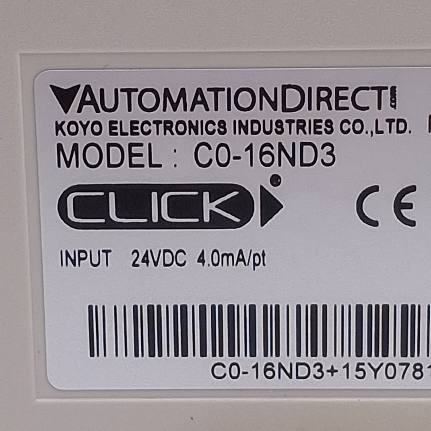 Used Automation Direct C0-16ND3 CLICK PLC Discrete Input Module, 16-Point, 24VDC