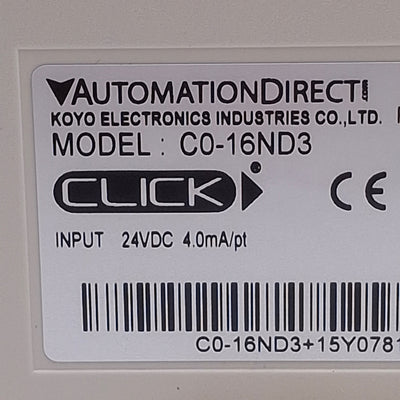 Used Automation Direct C0-16ND3 CLICK PLC Discrete Input Module, 16-Point, 24VDC