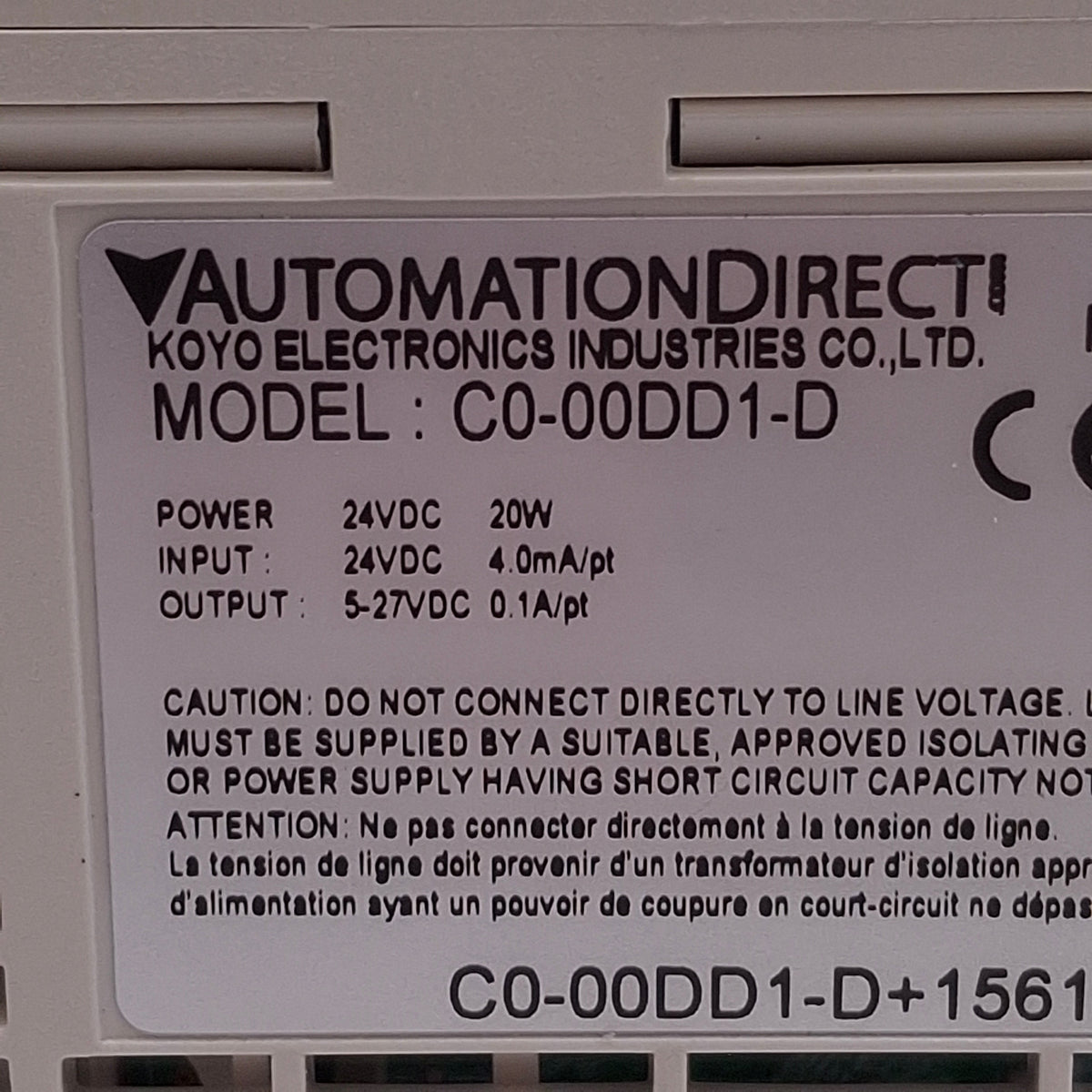 Used Automation Direct C0-00DD1-D DC Output Micro PLC 8 Sink/Source In, 6 Sink Out