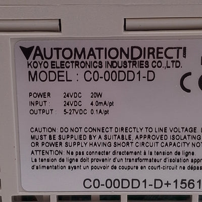 Used Automation Direct C0-00DD1-D DC Output Micro PLC 8 Sink/Source In, 6 Sink Out