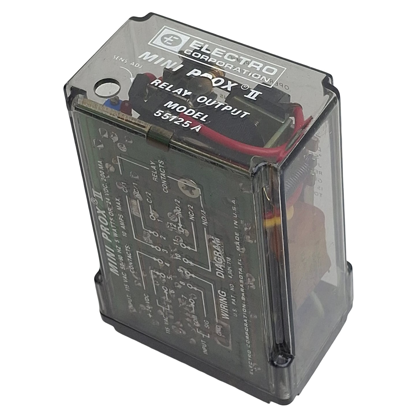 Used Electro Corp 55125A Mini Prox II Output Relay, 1NC/1NO, 115VAC/24VDC 5W In, 10A