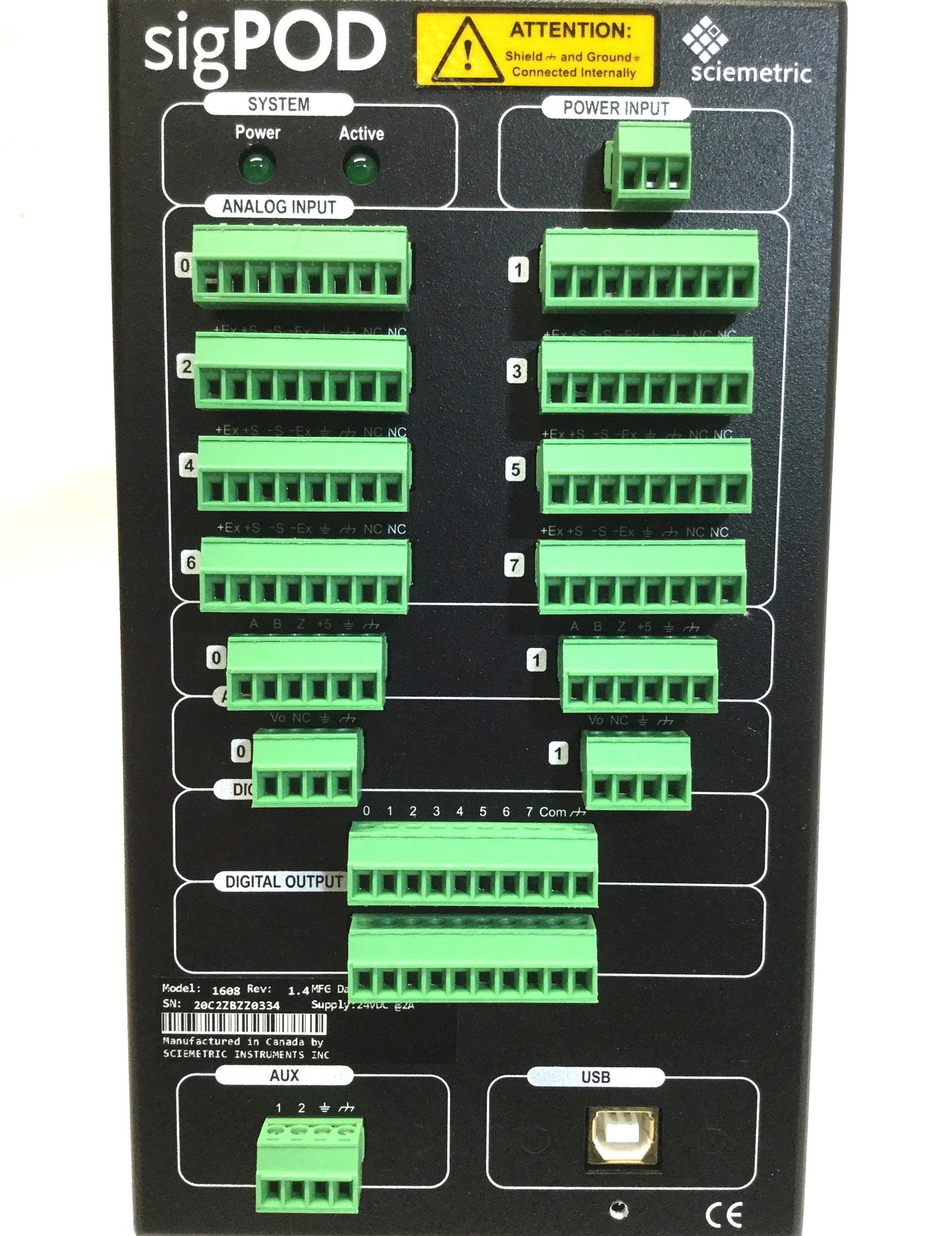 Used Sciemetric 1608 sigPOD Process Monitor & Control 8-Channel USB Expansion, 24VDC