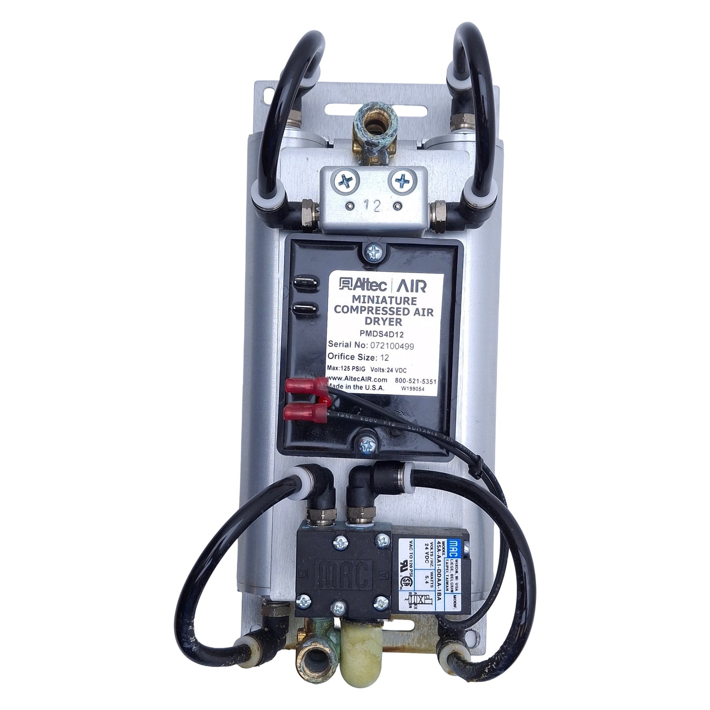 Used Altec AIR PMDS4D12 Miniature Compressed Air Dryer 24VDC, 125PSI, 0.012in Orifice