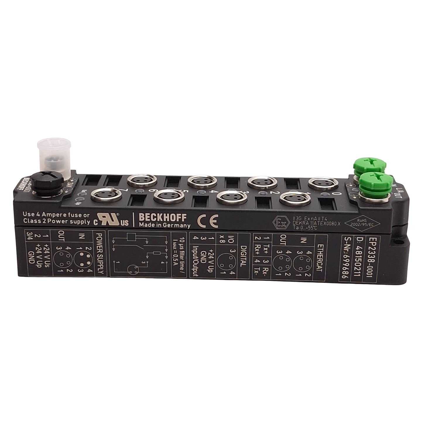New Beckhoff EP2338-0001 EtherCAT Box 8-Channel, 24VDC, 0.5A/Channel, M8 3 & 4-Pin