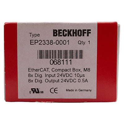 New Beckhoff EP2338-0001 EtherCAT Box 8-Channel, 24VDC, 0.5A/Channel, M8 3 & 4-Pin