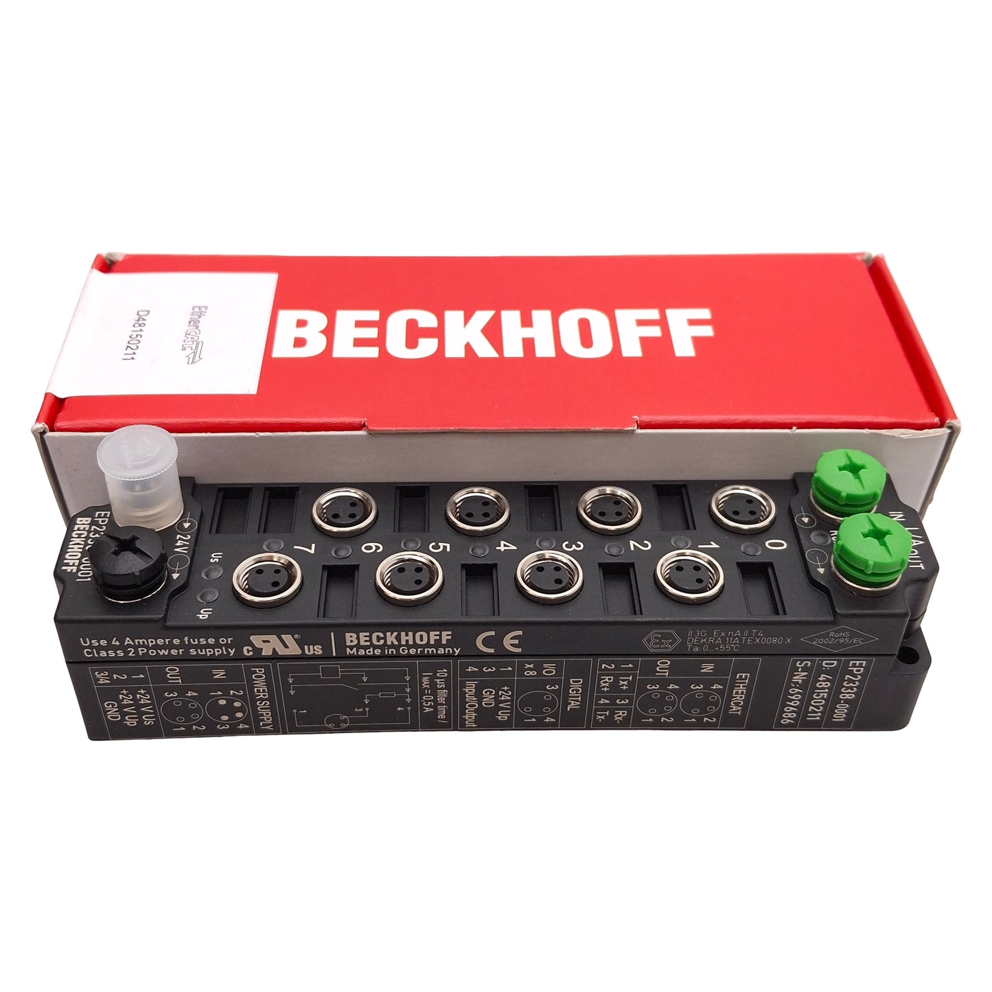 New Beckhoff EP2338-0001 EtherCAT Box 8-Channel, 24VDC, 0.5A/Channel, M8 3 & 4-Pin