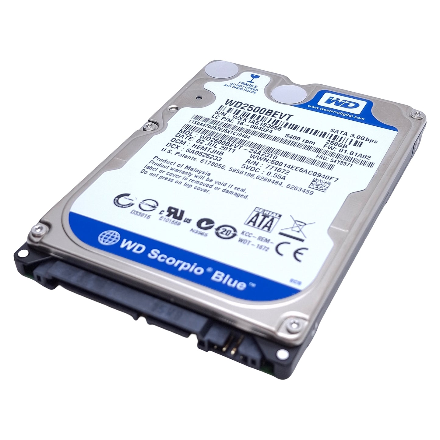 Used Western Digital WD2500BEVT-24A23T0 Scorpio Blue HDD 250GB, 5400rpm, SATA III