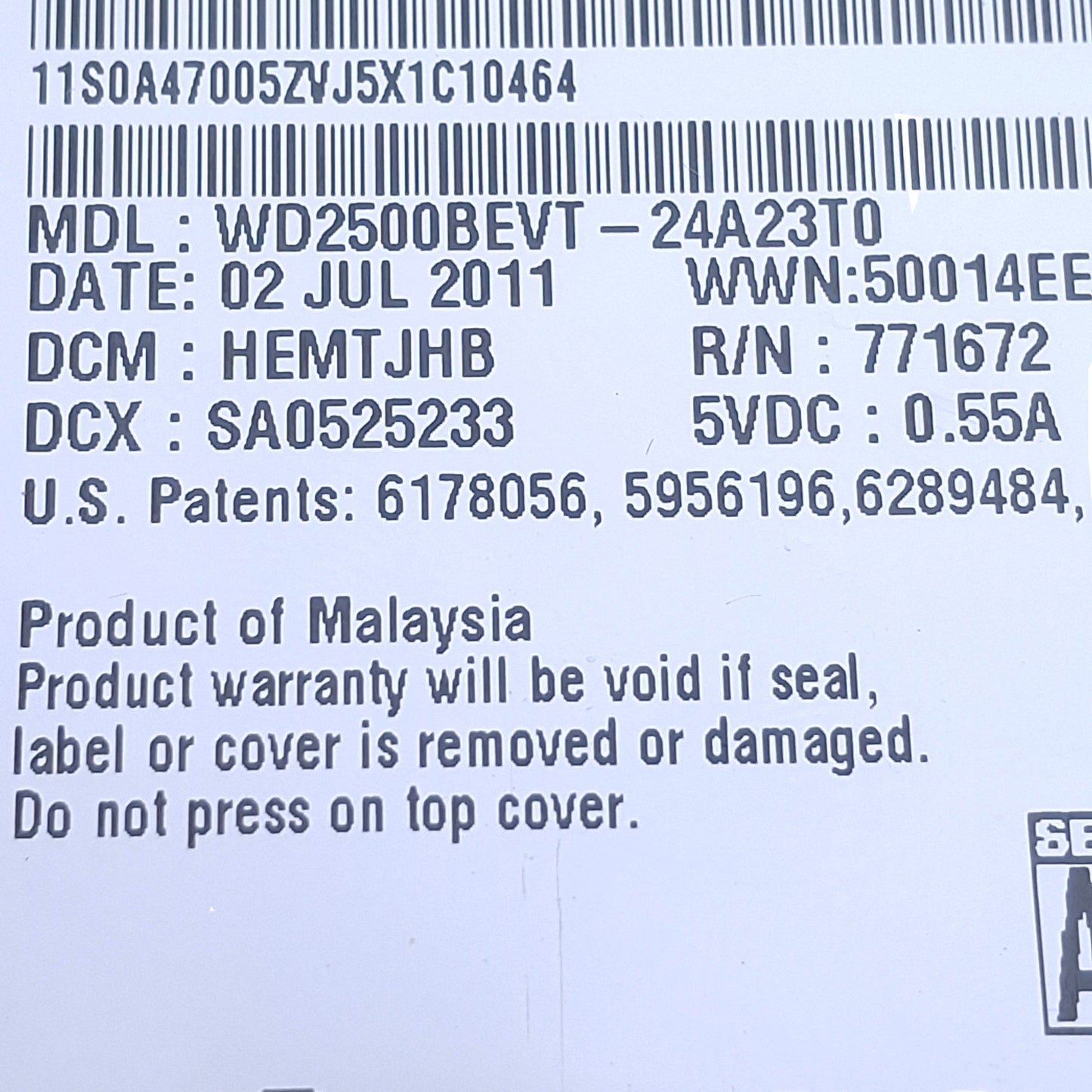 Used Western Digital WD2500BEVT-24A23T0 Scorpio Blue HDD 250GB, 5400rpm, SATA III