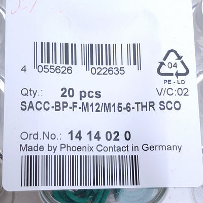 New Lot of 20 Phoenix Contact SACC-BP-F-M12/M15-6-THR Housing Screw Connection, M12