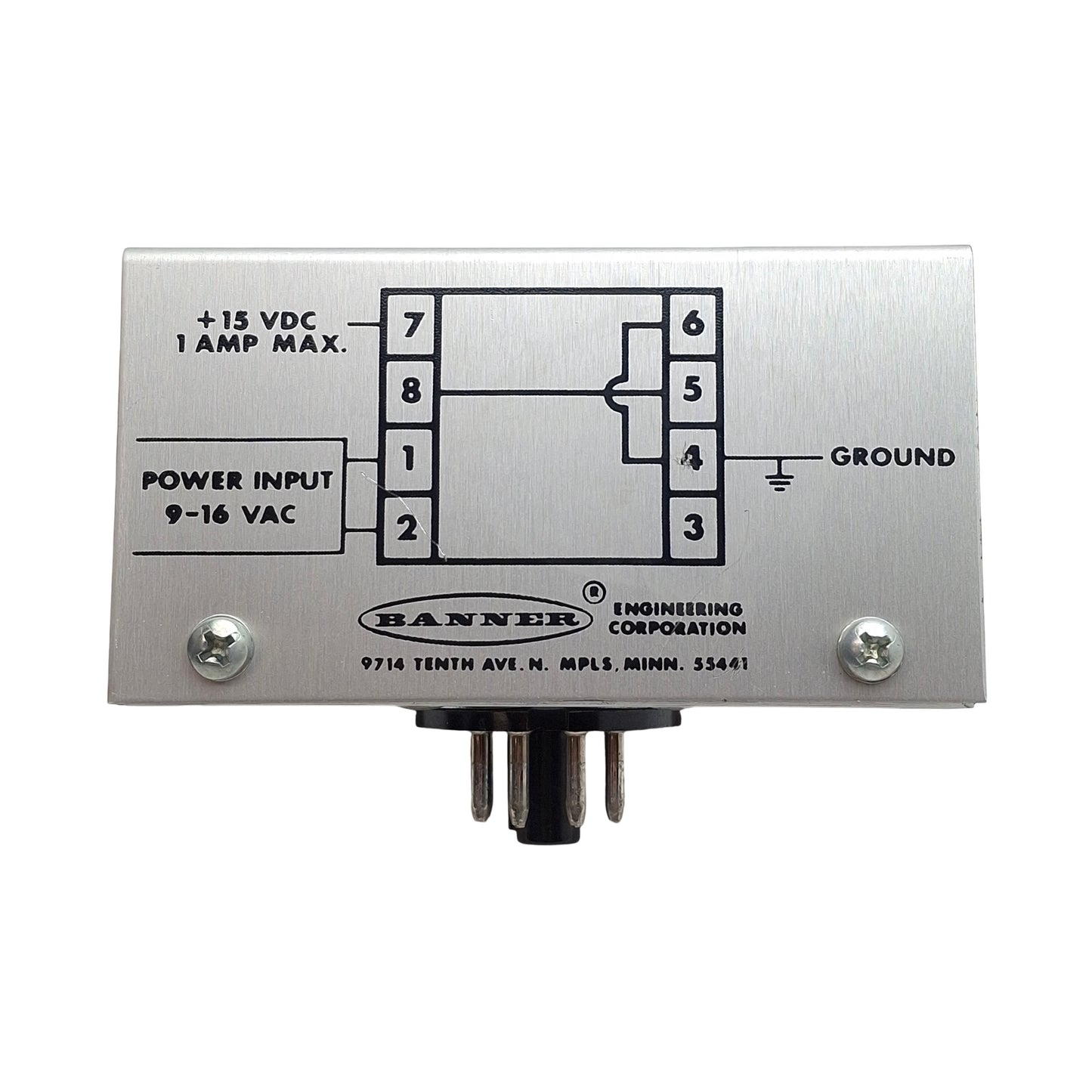 Used Banner PS15-1 Power Supply Module, 9-16VAC In, 1A 15VDC Out, 8-Pin Octal