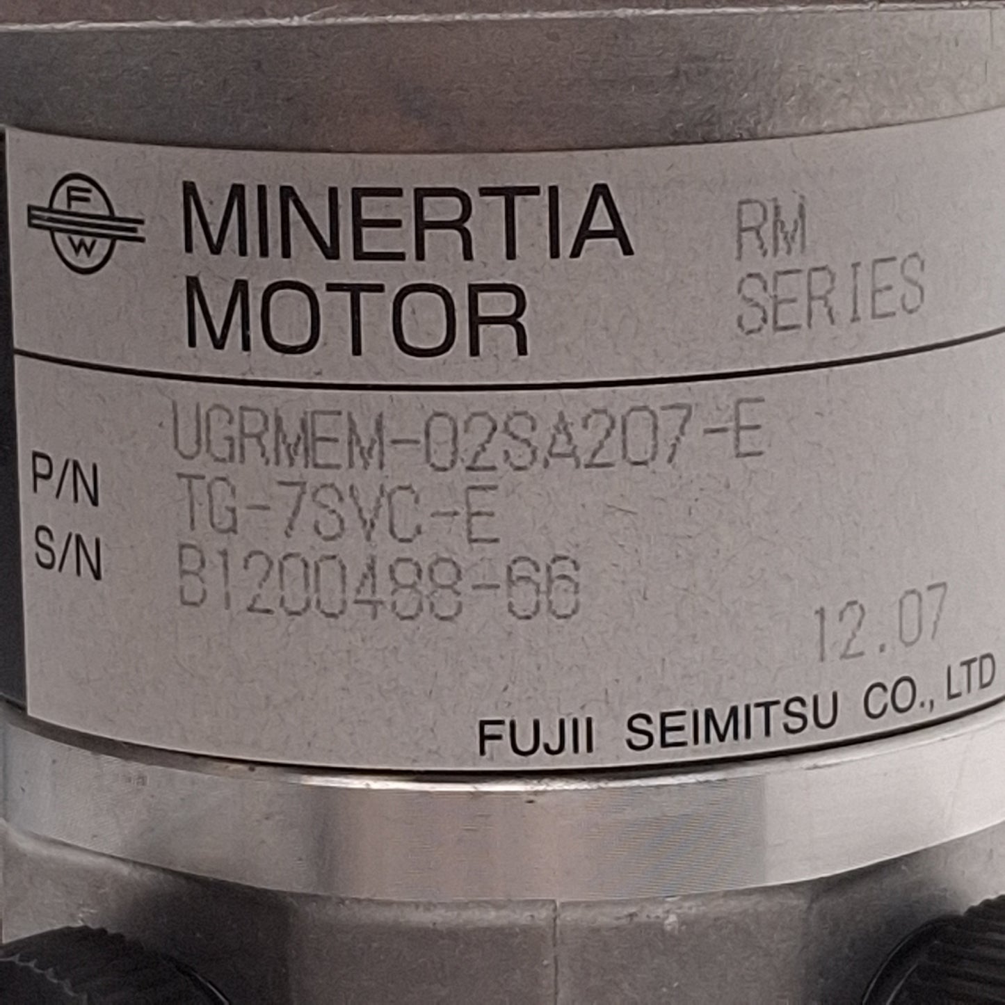 Used Minertia UGREM-02SA207-E DC Servomotor, 60W, 25VDC 3.9A, 3000rpm, ø8mm Shaft