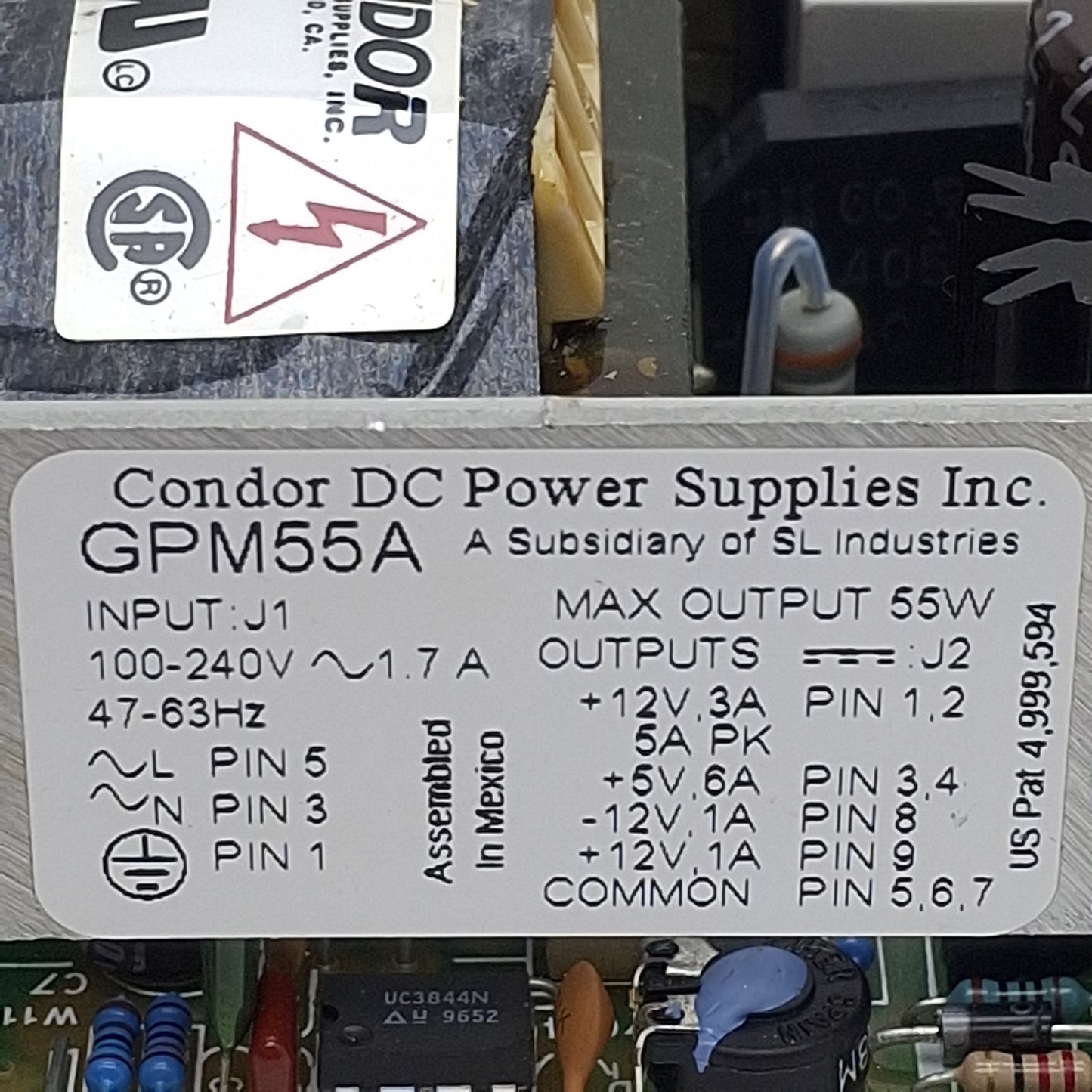 Used Condor GPM55A Power Supply, 100-240VAC In, +-12VDC/5VDC 1-6A Out, 55W Max