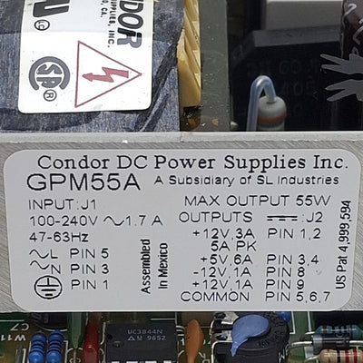 Used Condor GPM55A Power Supply, 100-240VAC In, +-12VDC/5VDC 1-6A Out, 55W Max