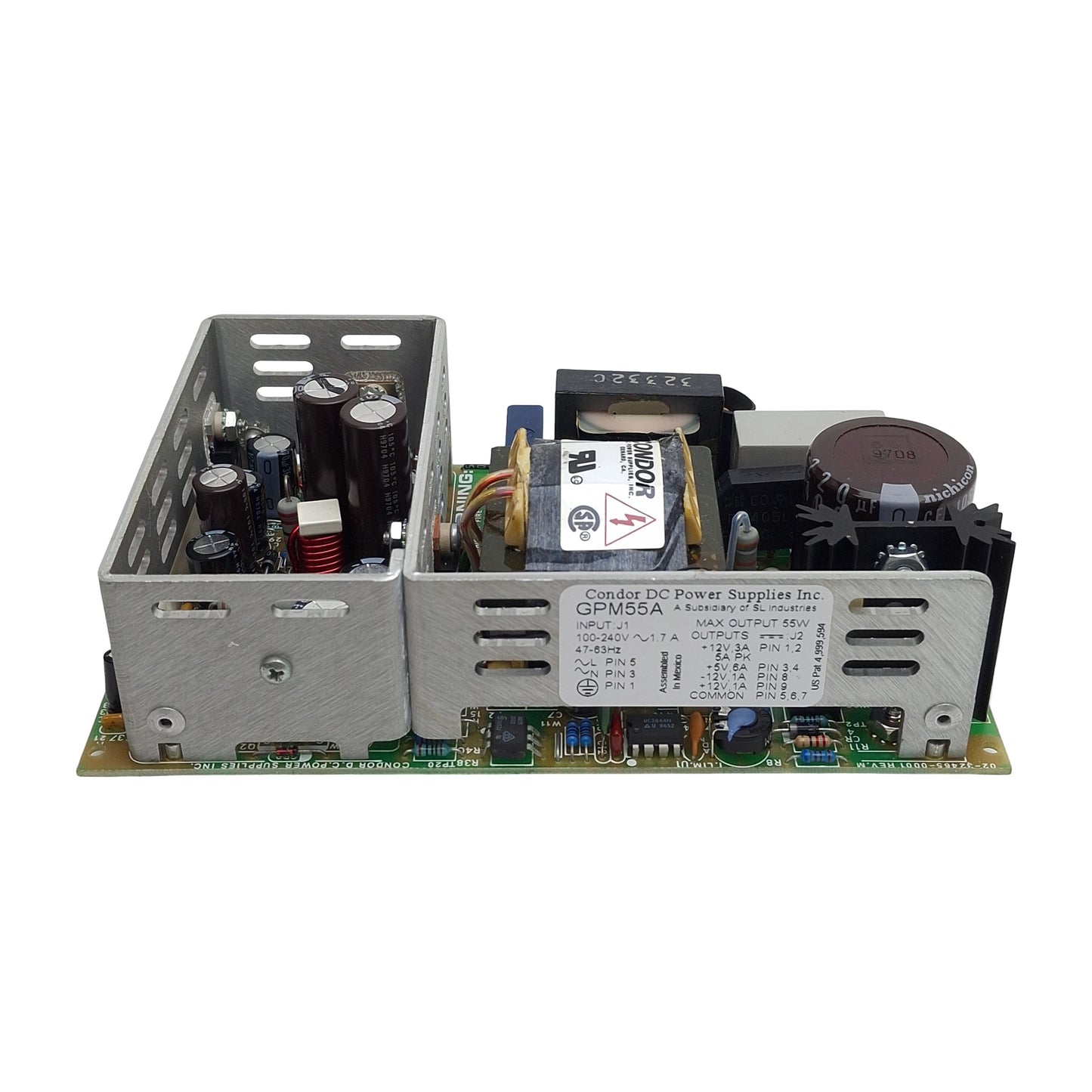 Used Condor GPM55A Power Supply, 100-240VAC In, +-12VDC/5VDC 1-6A Out, 55W Max