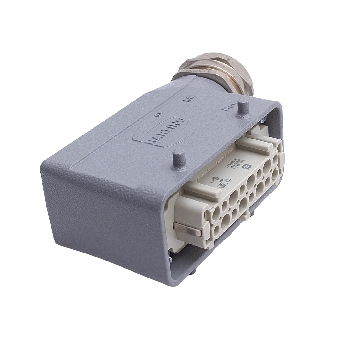 Used Harting 09330162701 Han E Connector Insert W/ Right Angle Hood, 16B Female, 16A