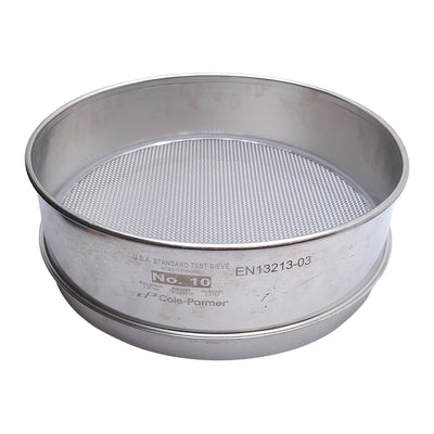 Used Cole Parmer No. 10 ASTM E-11 Standard Test Sieve, Size 10, 2mm Opening, 12in Dia
