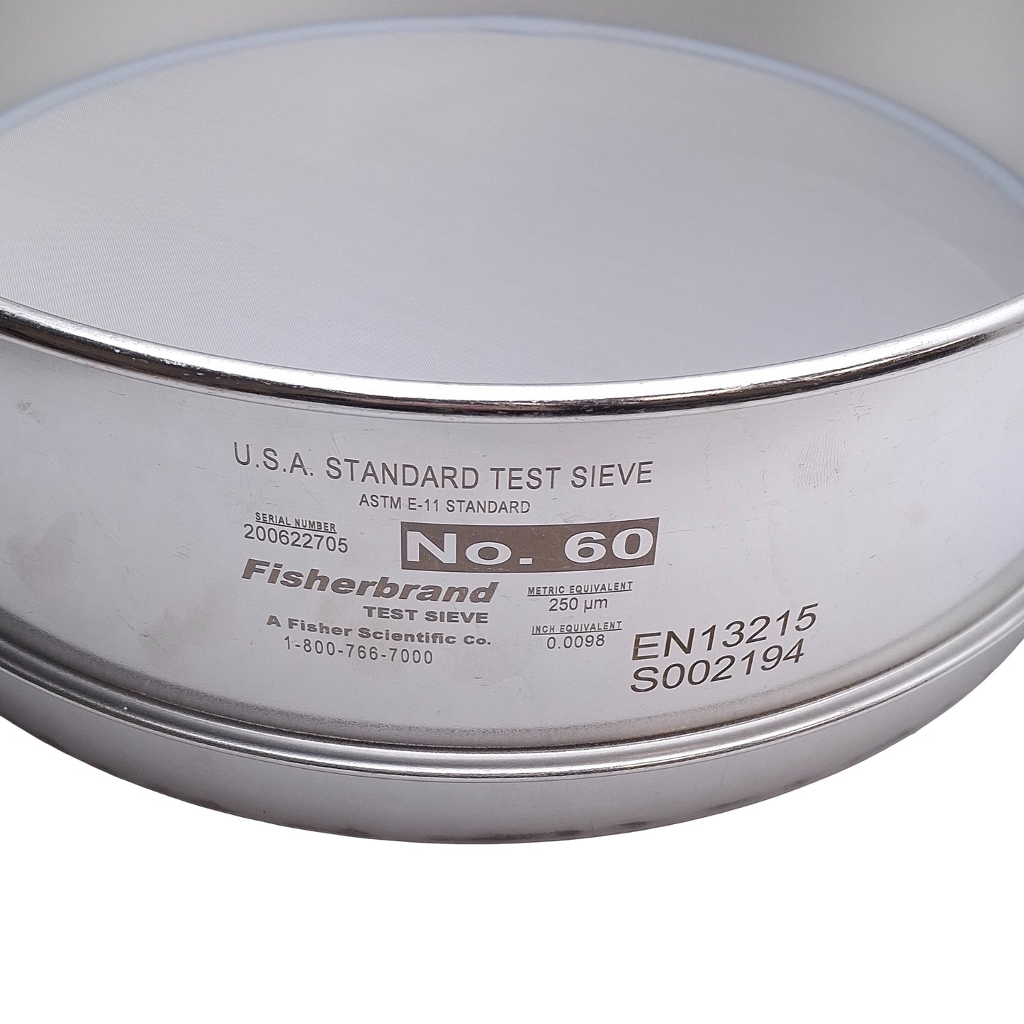 Used Fisher No. 60 ASTM E-11 Standard Test Sieve, Size 60, 250µm Opening, 12in Dia