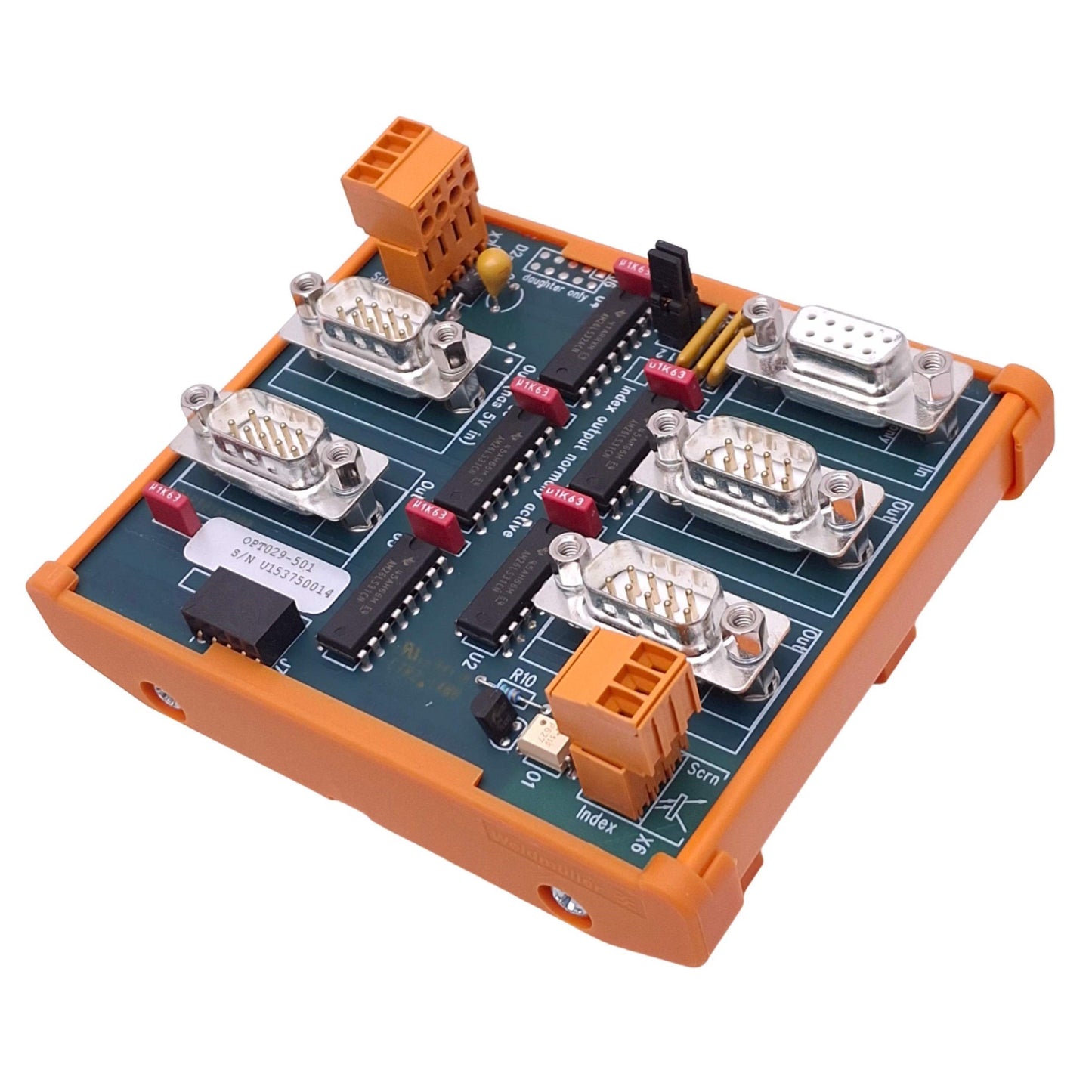 Used Baldor OPT029-501 F841-1 Encoder Splitter Breakout Board, 4-Way, DIN Rail