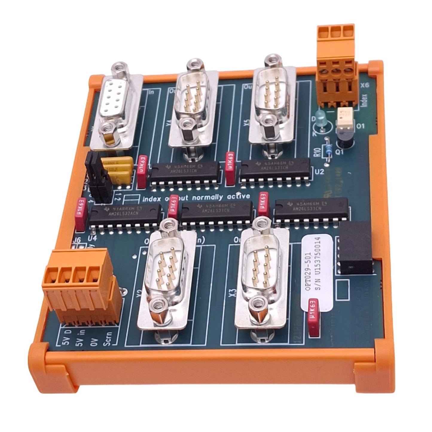 Used Baldor OPT029-501 F841-1 Encoder Splitter Breakout Board, 4-Way, DIN Rail