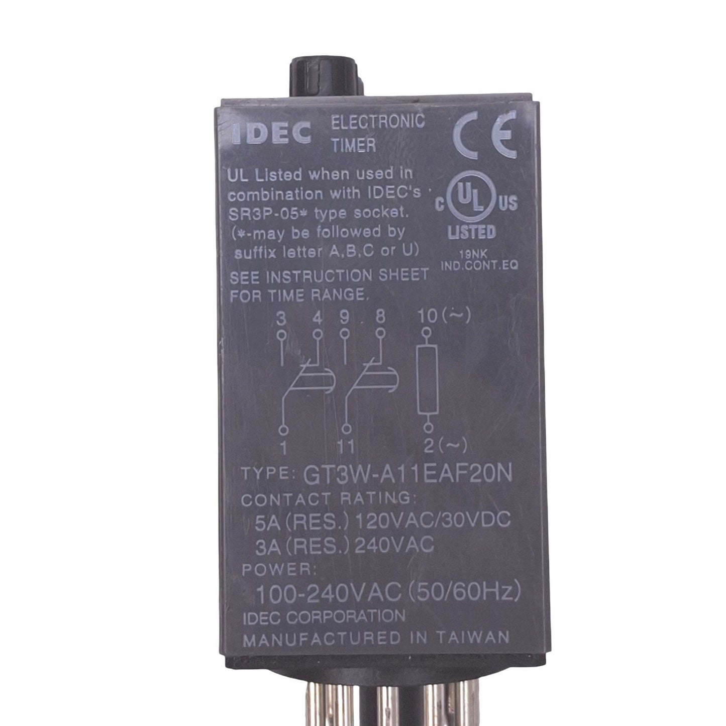 Used IDEC GT3W-A11EAF20N Timer Relay, DPDT, 120/240VAC 30VDC 5A, 11-Pin Octal