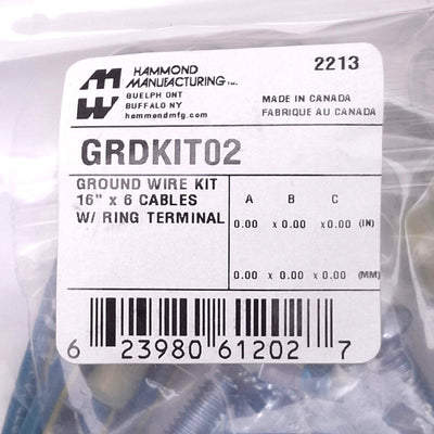 New Hammond GRDKIT02 Ground Wire Kit, 16" x 6 Cables w/ Ring Terminal