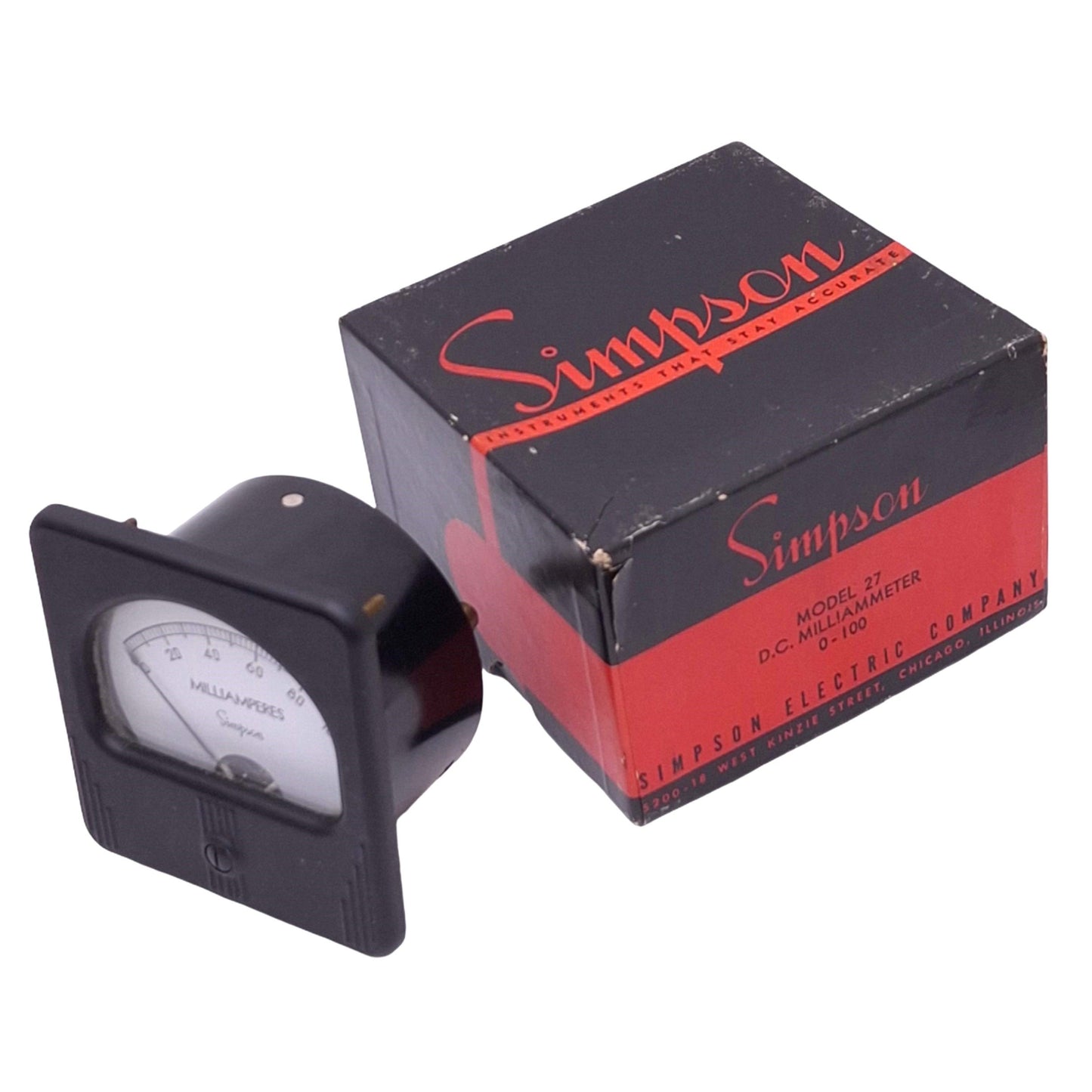 New Simpson 27 DC Milliammeter Panel Meter, 0-100mA DC, ø3-1/2in