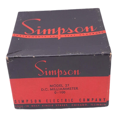 New Simpson 27 DC Milliammeter Panel Meter, 0-100mA DC, ø3-1/2in