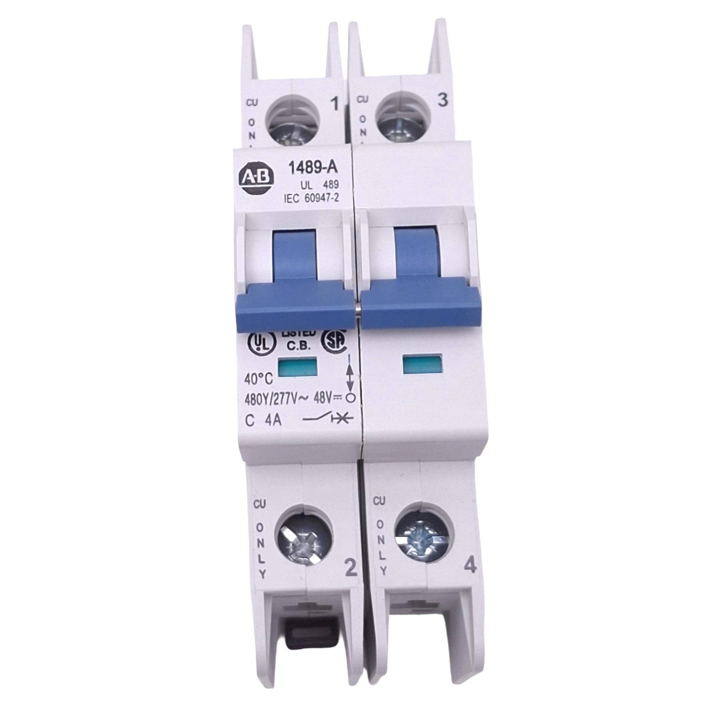 New Allen Bradley 1489-A2C040 Circuit Breaker, 2-Pole, 4A, 480Y/277VAC 48VDC Max