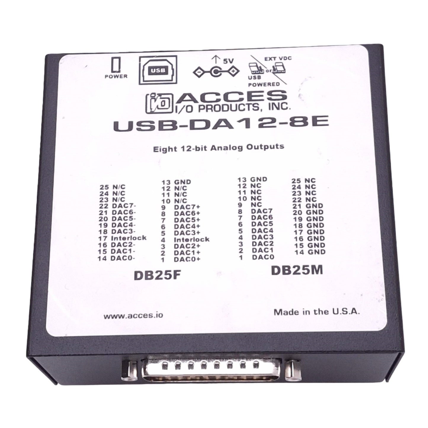 Used Acces I/O Products USB-DA12-8E Analog Output Module, 8-Channel, USB-B DB25