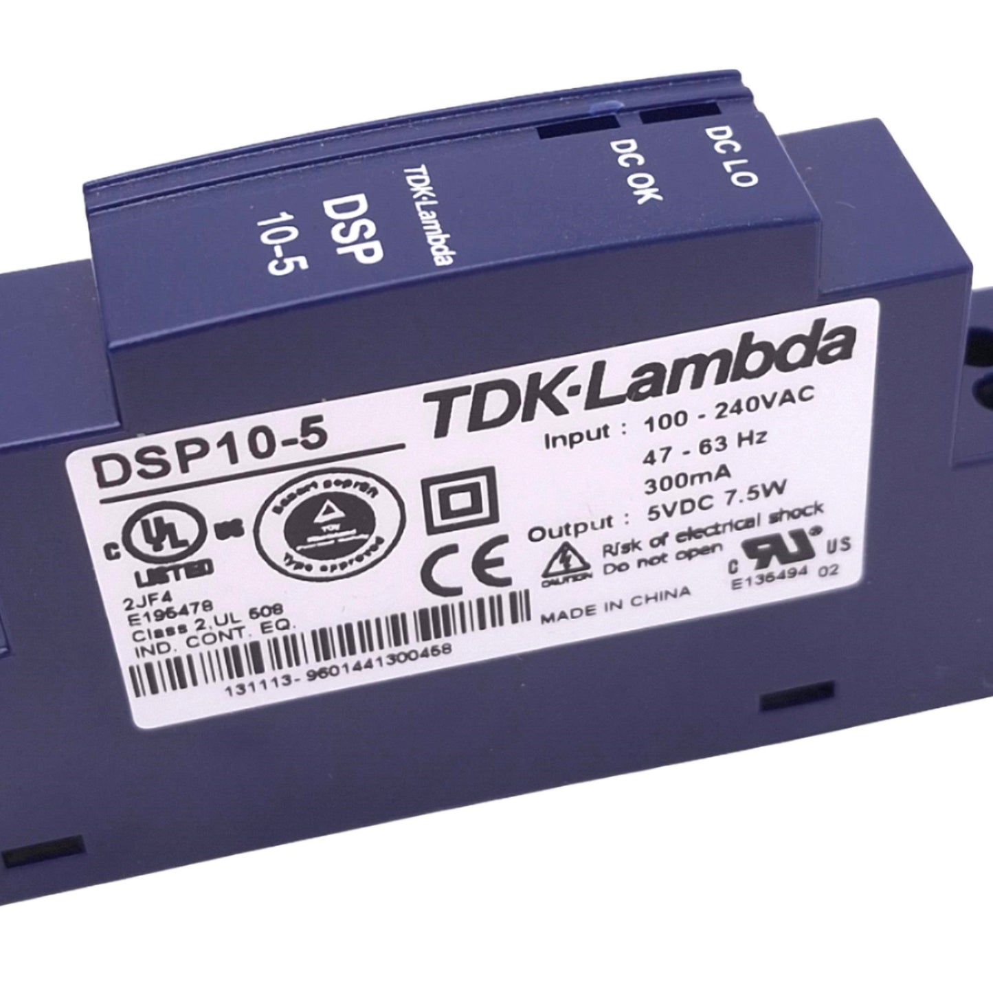 Used TDK-Lambda DSP10-5 Power Supply, 100-240VAC 300mA In, 5VDC Out, 7.5W Max