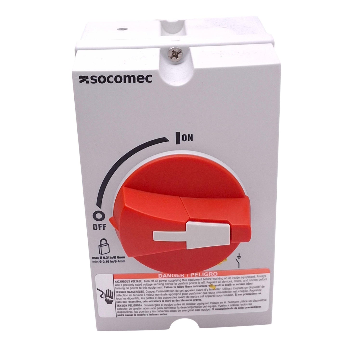 Used Socomec 22143503 Enclosed Manual Motor Disconnect Switch, 3-Pole, 600VAC 30A Max