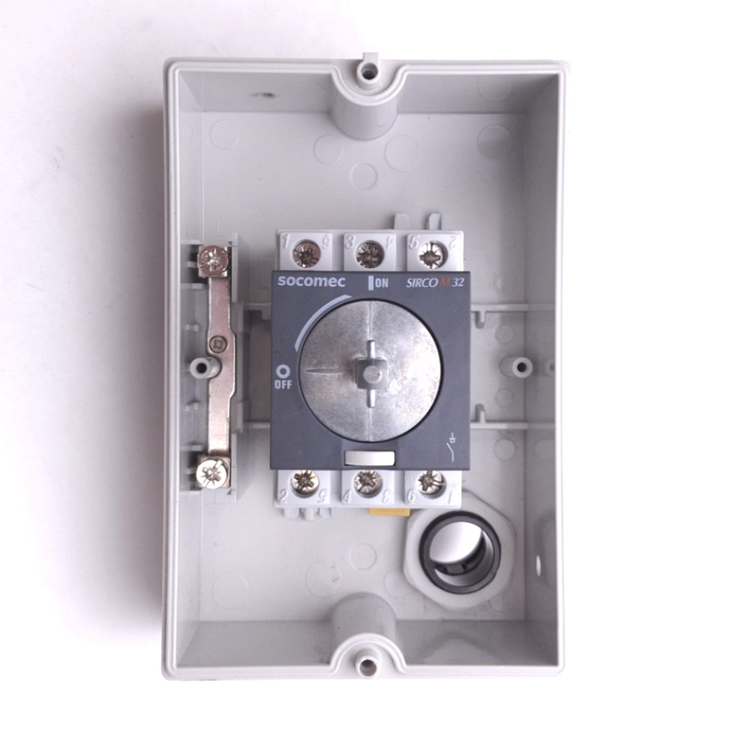 Used Socomec 22143503 Enclosed Manual Motor Disconnect Switch, 3-Pole, 600VAC 30A Max