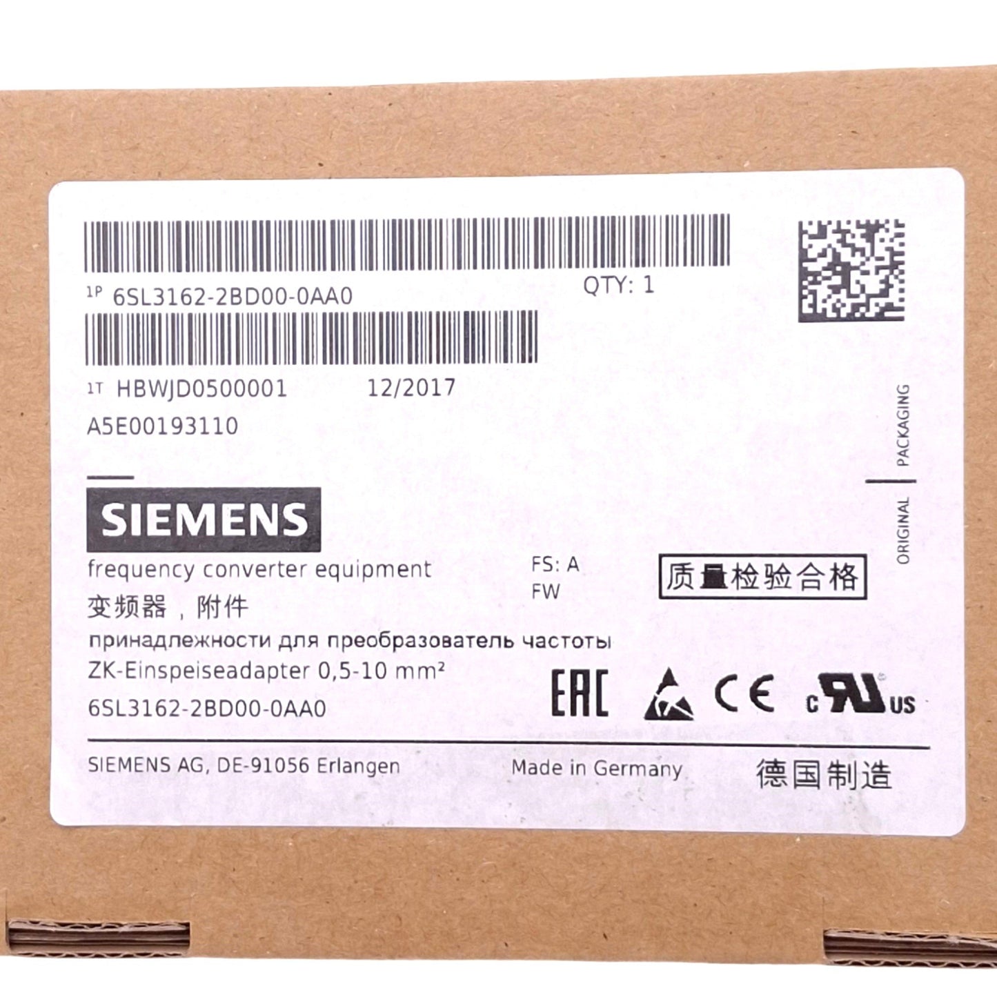 New Siemens 6SL3162-2BD00-0AA0 SINAMICS DC Link Adapter Module for Direct Infeed