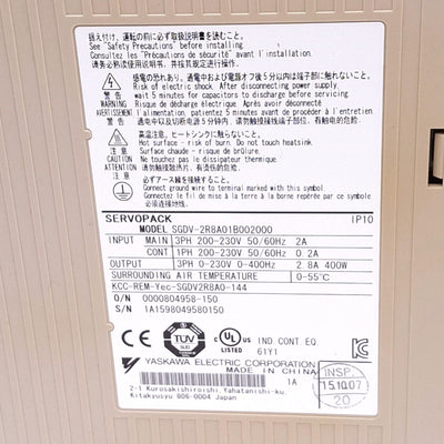 Used Yakawa SGDV-2R8A01B002000 Sigma-5 Servopack Amplifier, 3-ph 0-230VAC, 400W Max