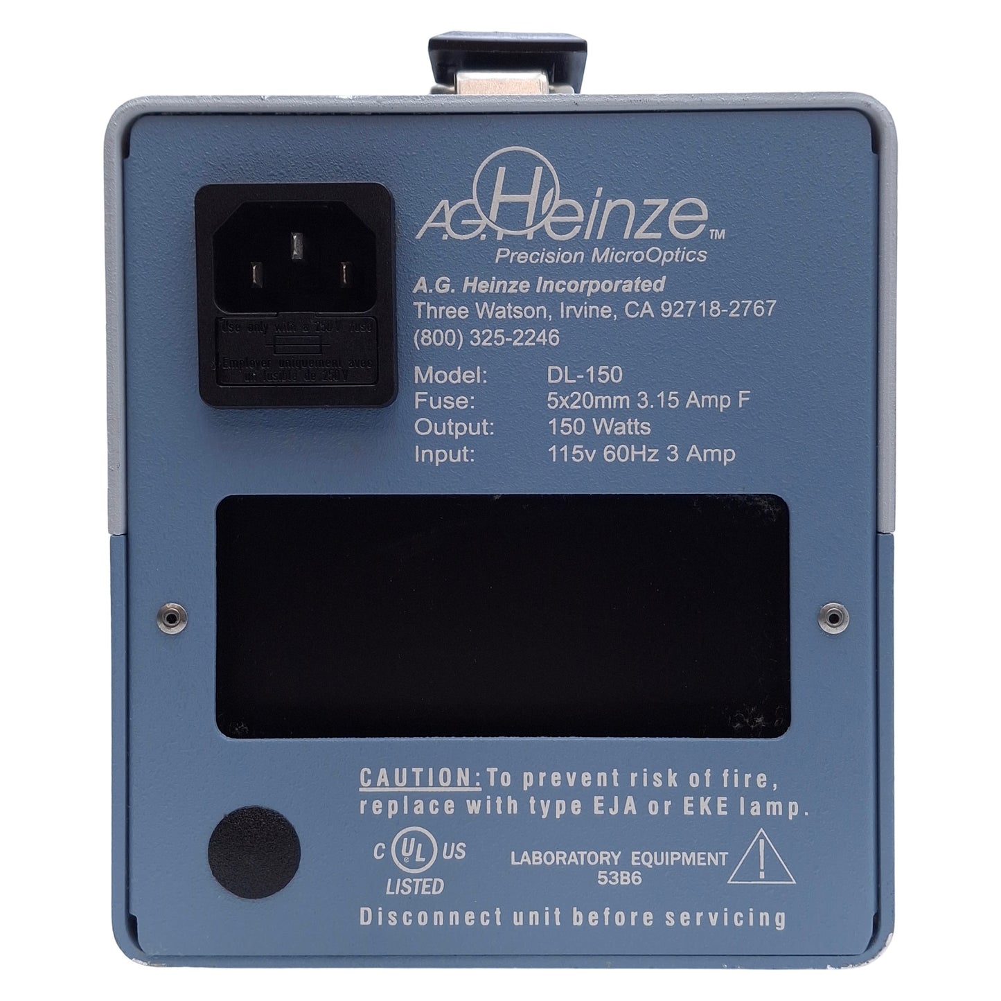 Used AG Heinze DL-150 Dyna Lite 150 Fiber Optic Light Source 115V, 3A, 150W, ø15mm
