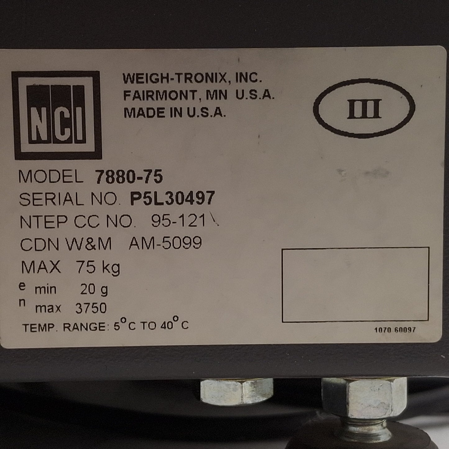 Used NCI 7880-75 Weigh-Tronix Weight Classifier, Roller Balls, 150 x 0.05lbs, 120VAC