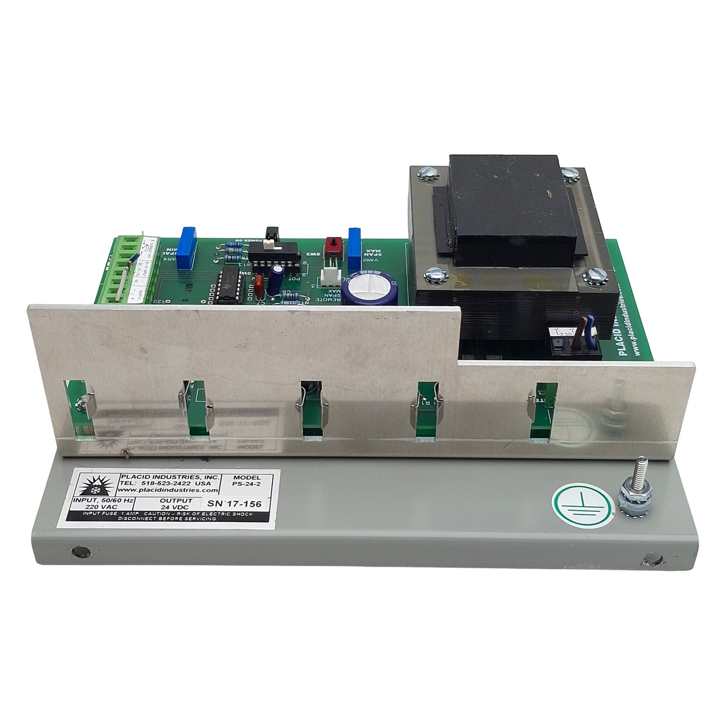Used Placid Industries PS-24-2 Power Supply, 220VAC In, 0.75A 24VDC 22W Out