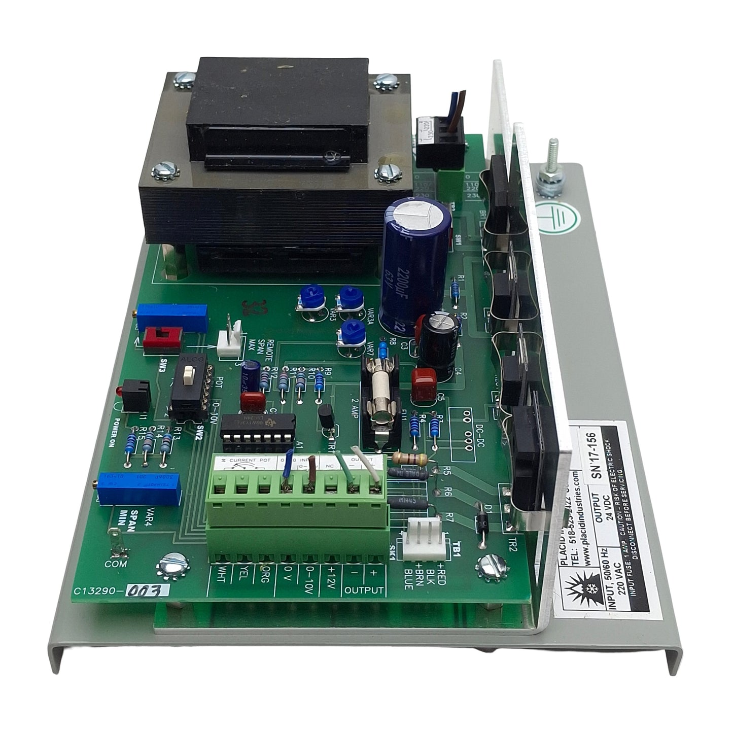Used Placid Industries PS-24-2 Power Supply, 220VAC In, 0.75A 24VDC 22W Out