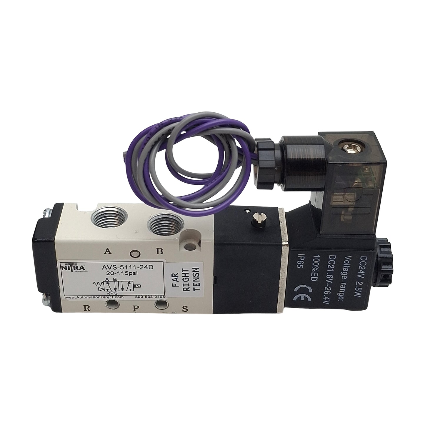 Used Lot of 2 Nitra AVS-5111-24D Solenoid Valve 4/2-Way, 1/8" NPT, 115psi, 24VDC Coil