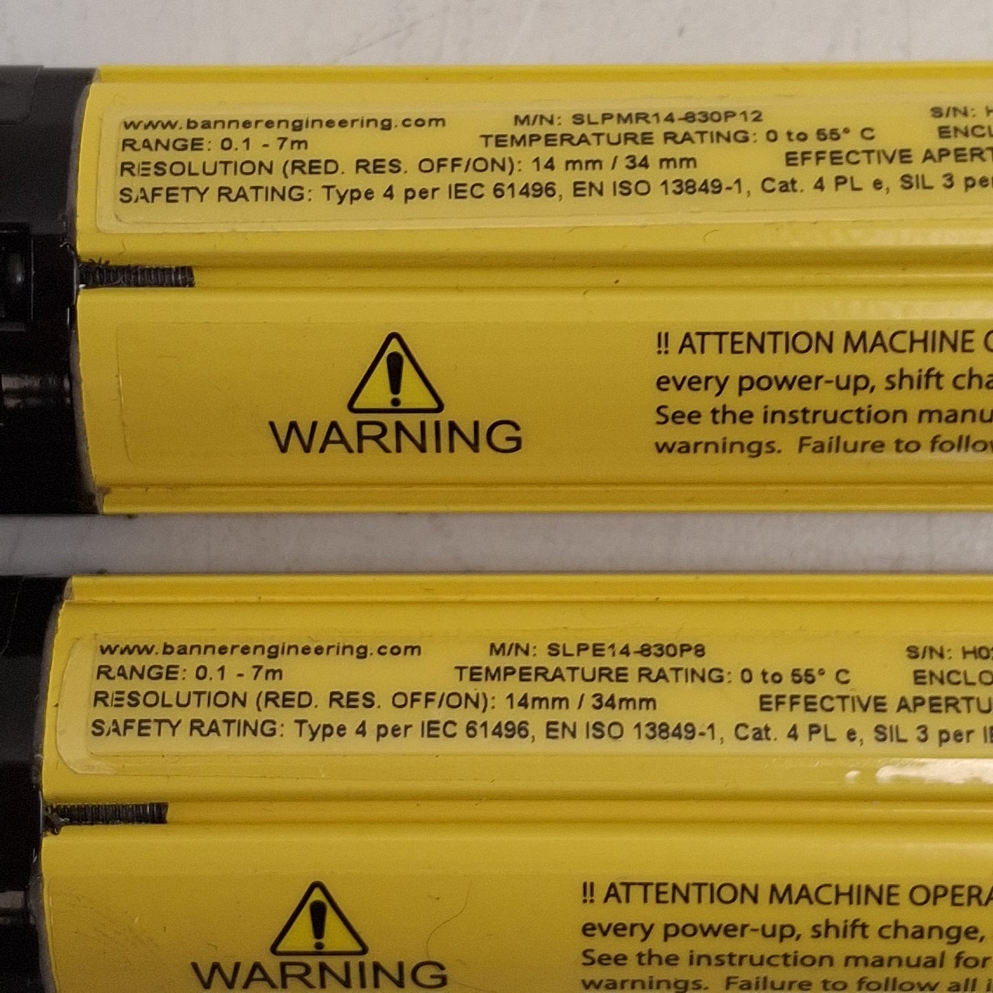 Used Banner SLPE14-830P8 / SLPMR14-830P12 EZ-Screen Light Curtain Emitter & Receiver