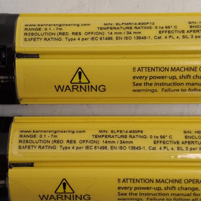 Used Banner SLPE14-830P8 / SLPMR14-830P12 EZ-Screen Light Curtain Emitter & Receiver