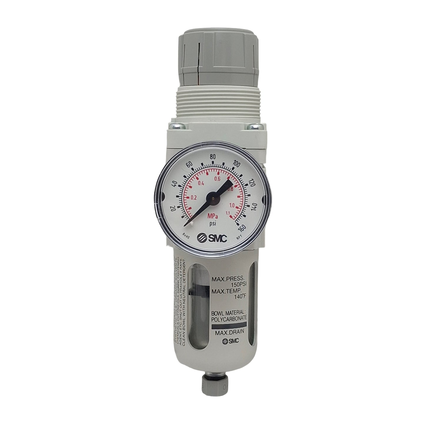 Used SMC AW20-N02-CZ-A Pneumatic Filter Regulator, 1/4in NPT, 7-100psi, 5µm