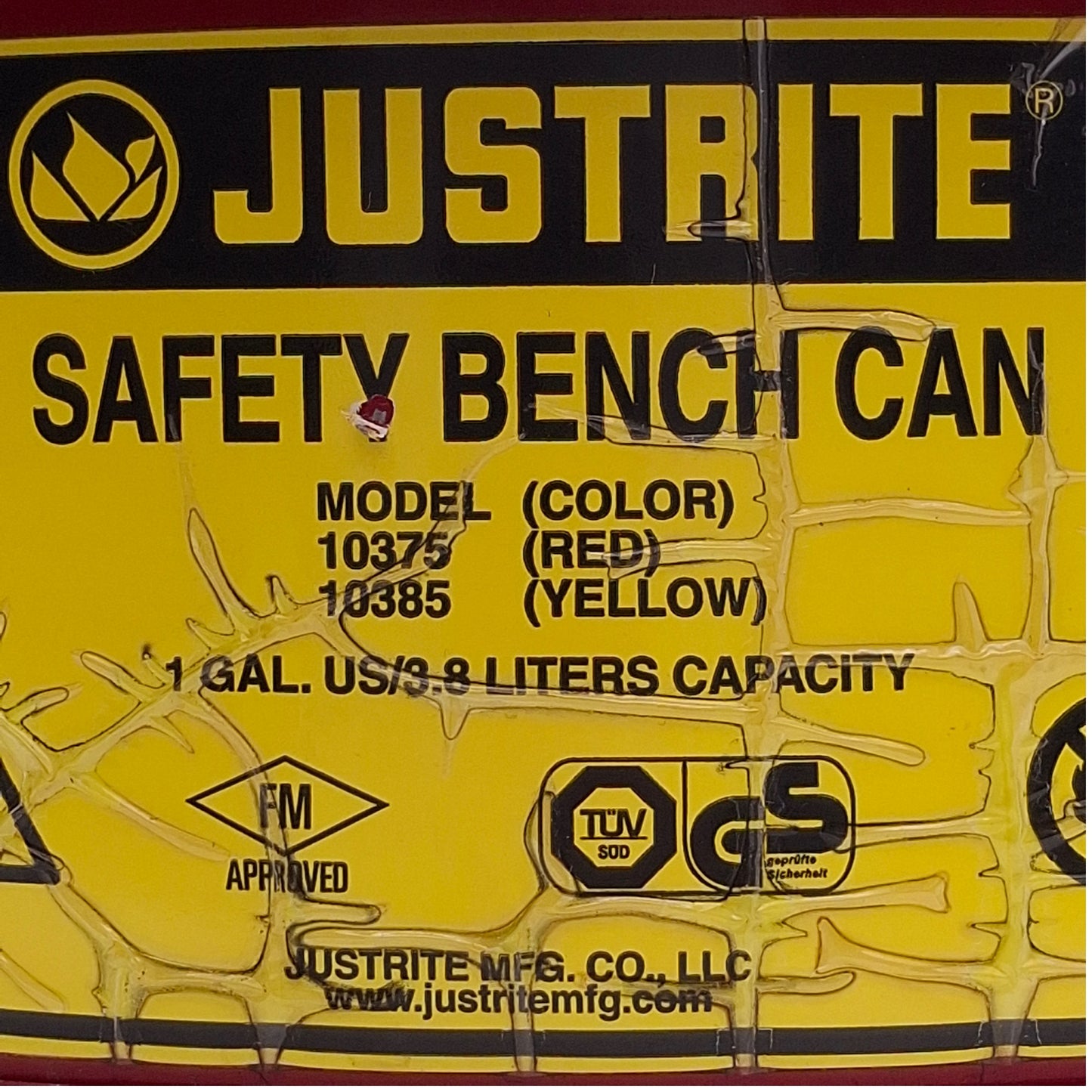 Used Justrite 10375 Bench Can 1gal Capacity, Steel, ø9.375" x 4.5" *No Dasher Plate*