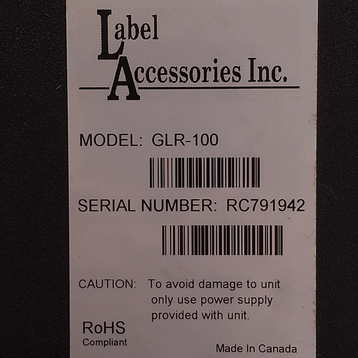 Used Label Accessories GLR-100 Label Rewinder 28"/61.5cm per second, 1"-9" Roll Width