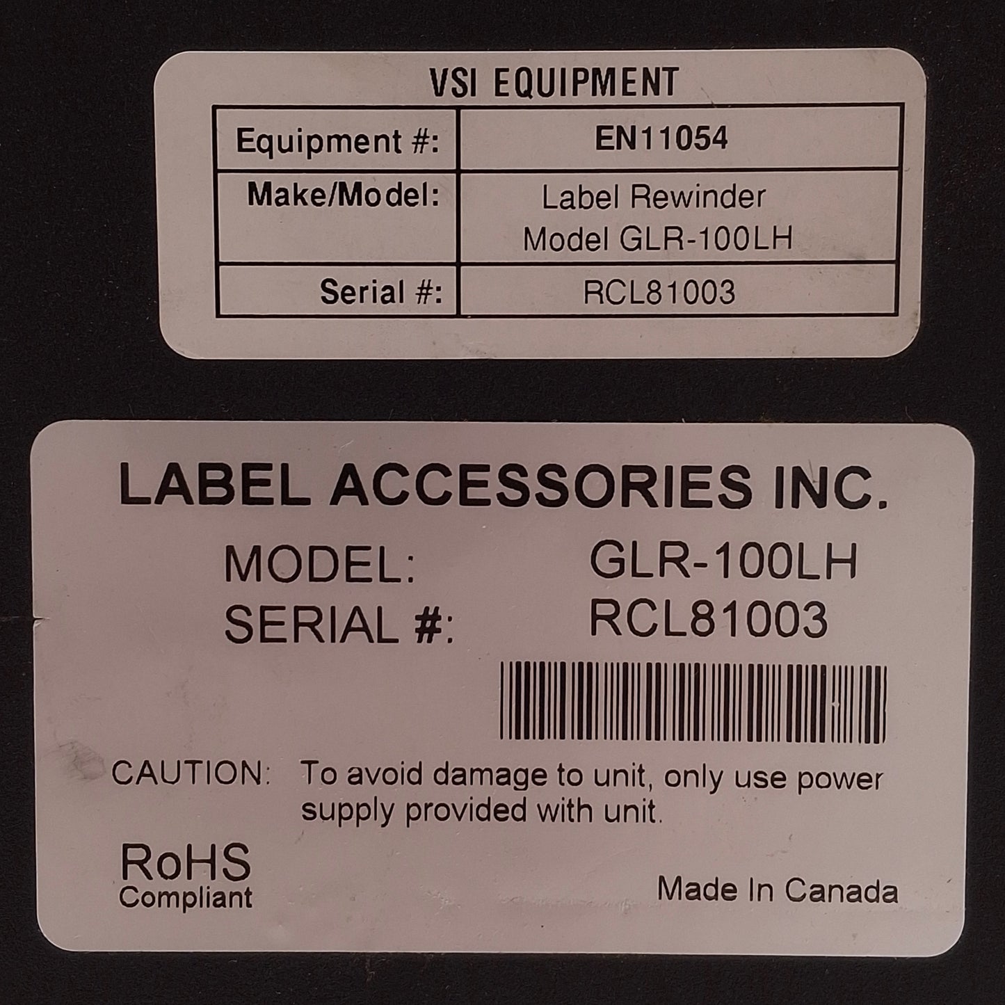 Used Label Accessories GLR-100LH Left-Handed Label Rewinder 28"/61.5cm per sec