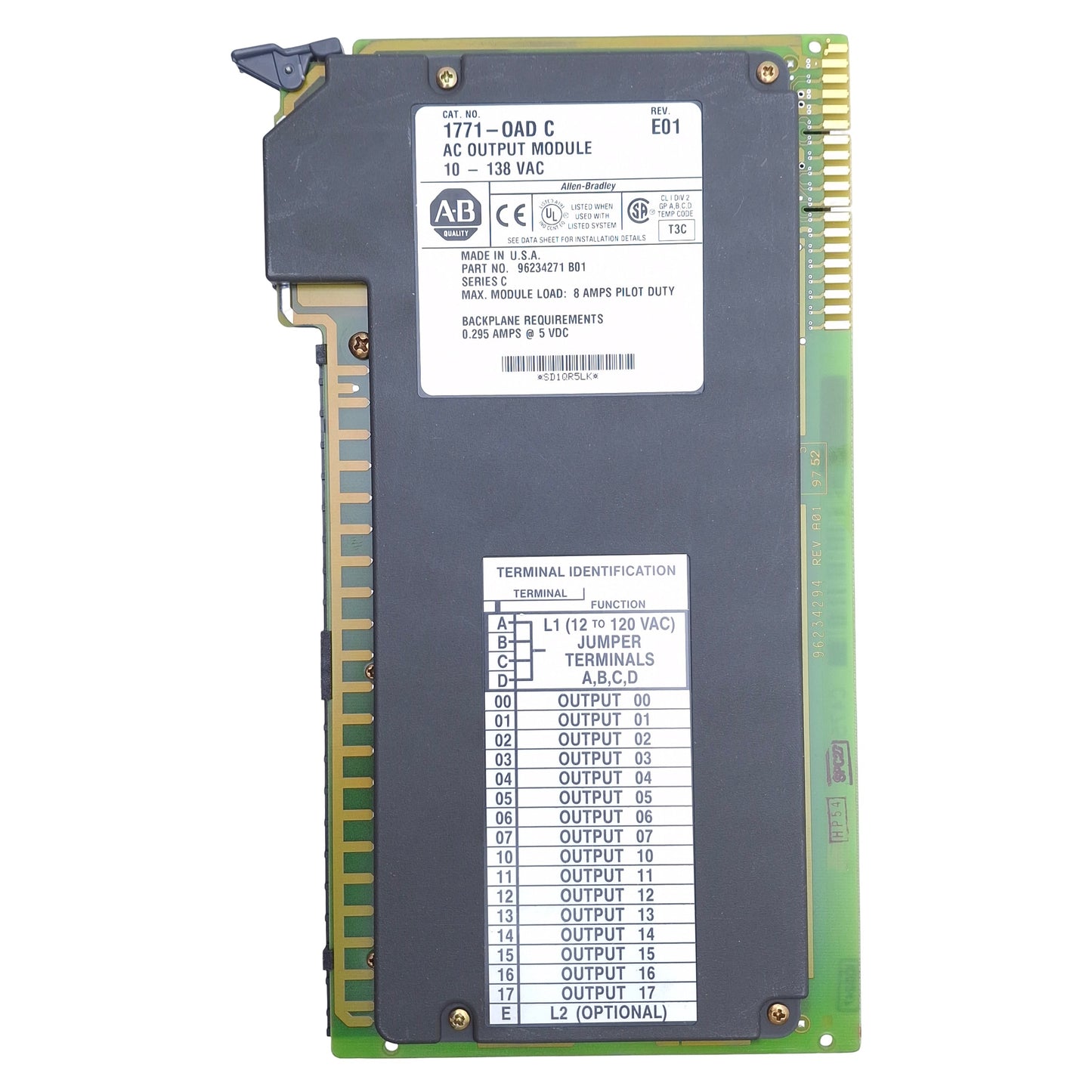 Used Allen Bradley 1771-OAD AC Output Module 16 Outputs,10-138VAC Range, 8A Max