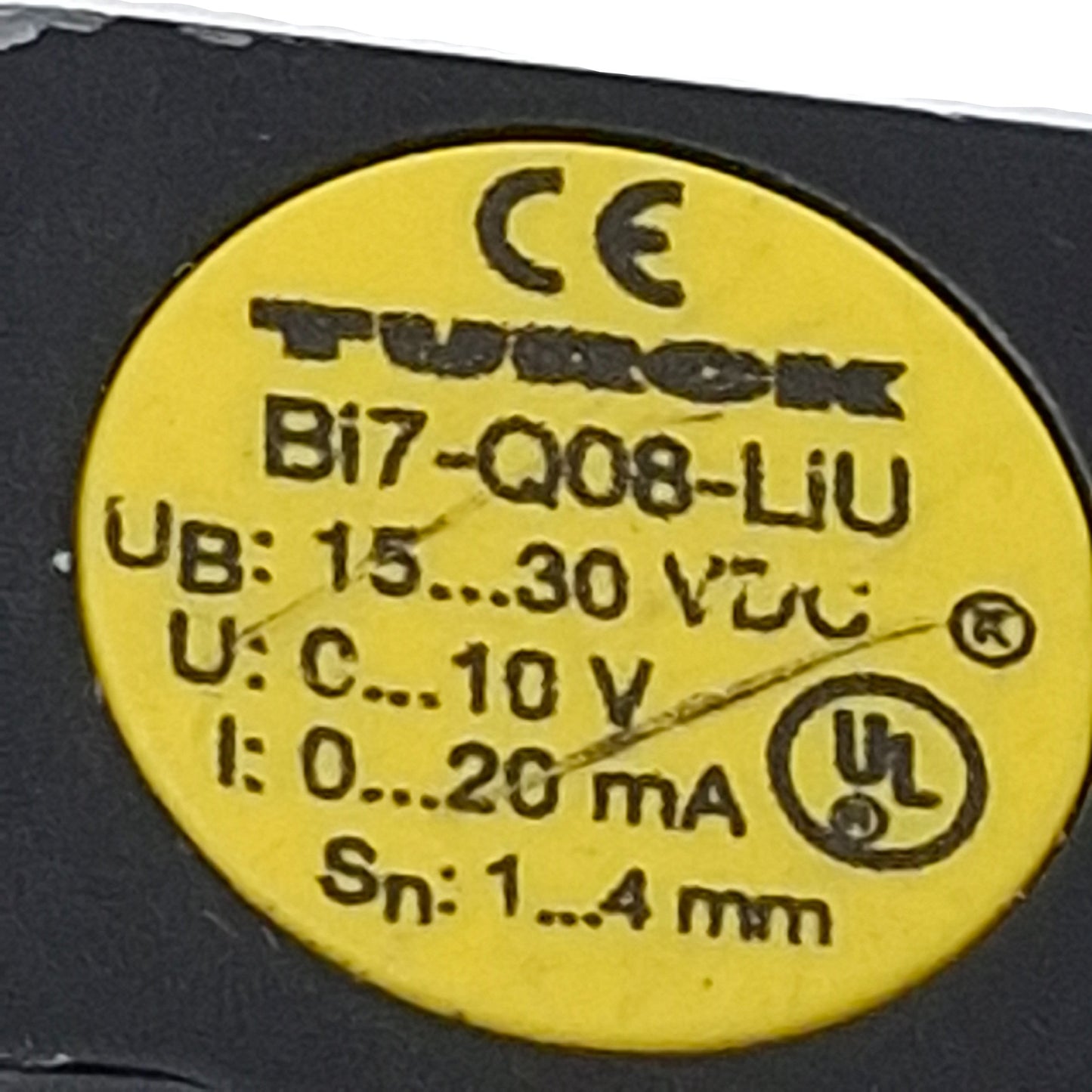 Used Turck Bi7-Q08-LiU Inductive Sensor, 1-4mm Range, 15-30VDC, 10V/20mA Out, 0.5m